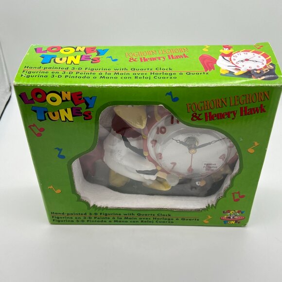 Looney Tunes FOGHORN LEGHORN & HENERY HAWK Rooster Figurine Quartz Clock RARE - Picture 7 of 11